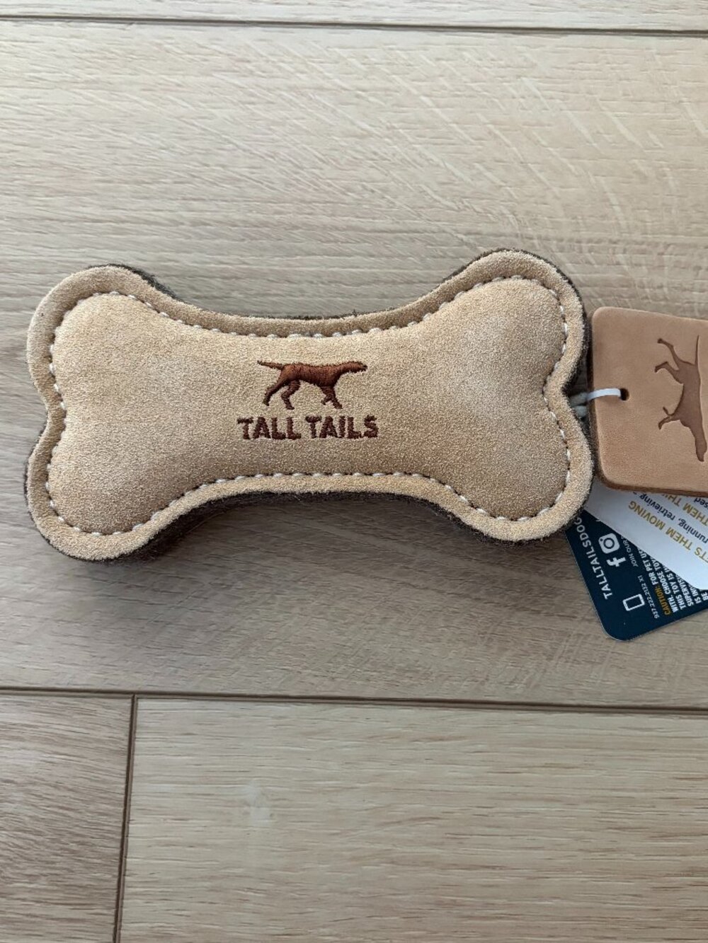 NEW WITH TAGS | Tall Tails Dog Durable Dog Bone Toy | Natural Leather & Wool